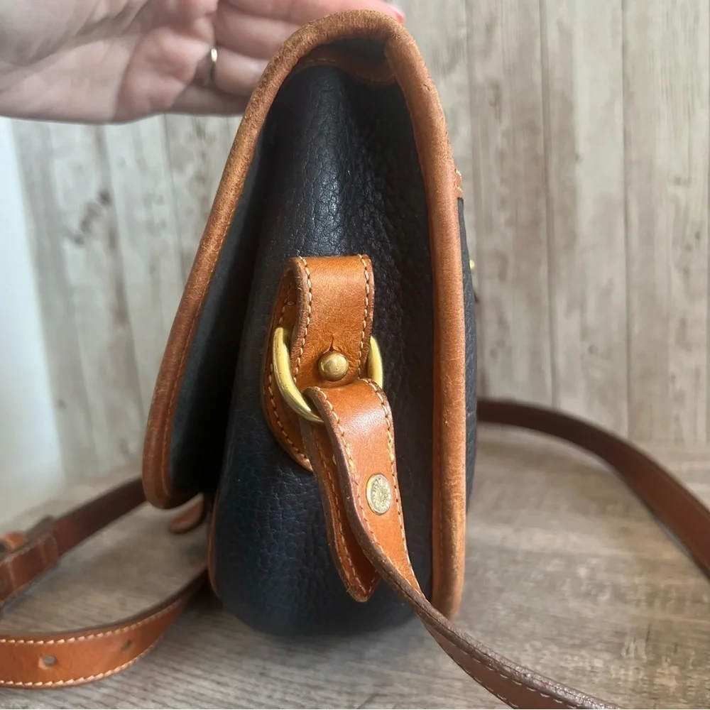 Dooney & Bourke Vintage Navy and Brown Leather Crossbody Satchel Bag